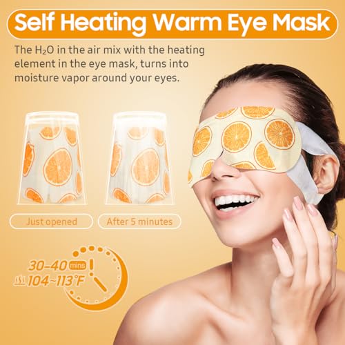BeHoomi 20 Packs Steam Eye Mask, Heated Eye Mask Warm Compress for Eyes, Disposable Self Heating Steam Mask for Home, Sleep, Spa, Travel Essentials & Relaxation Gifts for Women (Sweet Orange)