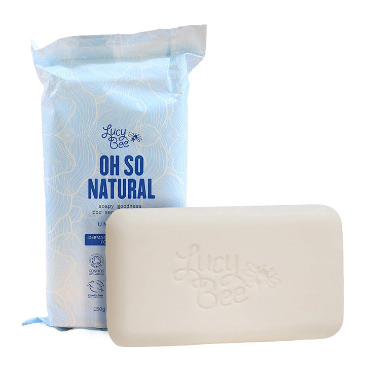 Lucy Bee Certified Organic & All Natural Soap Bar, Moisturizing & Rejuvinating, Dermatologist Approved for Sensitive Skin, Unscented & 100% Palm Oil Free, 5.3oz