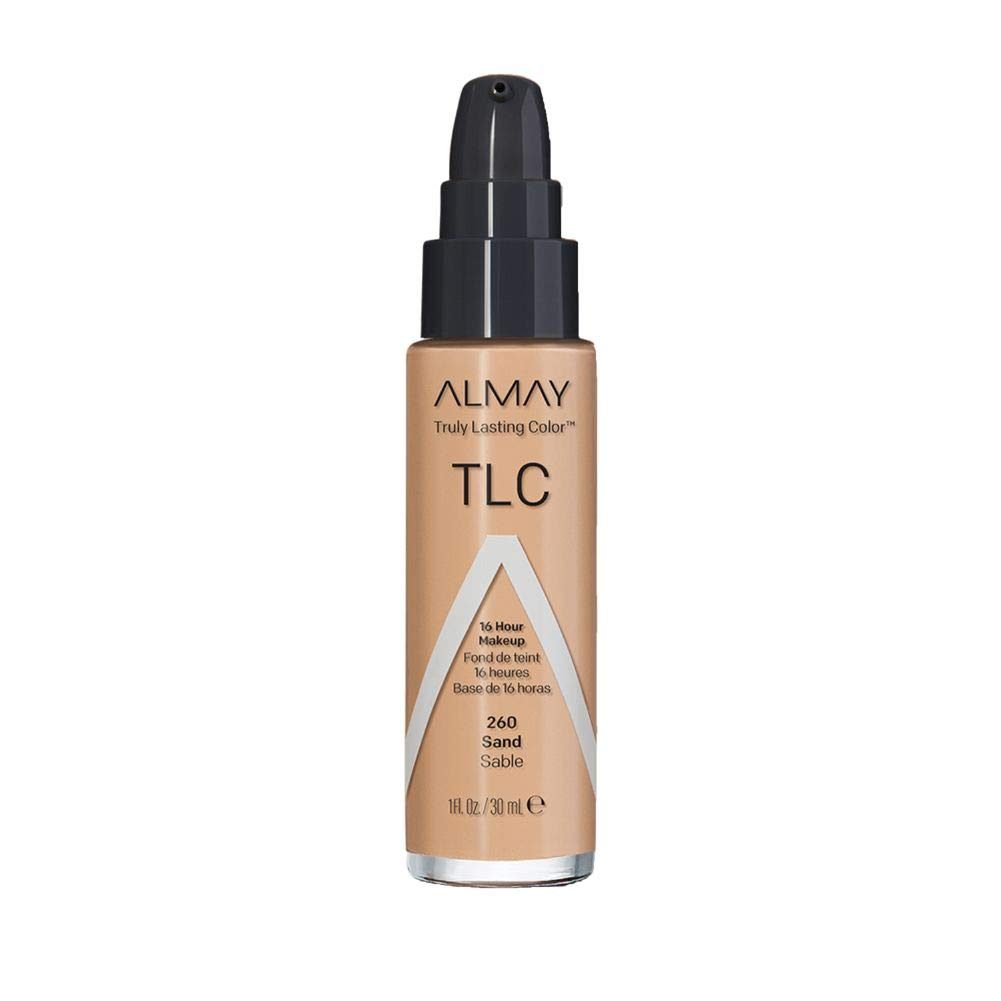 Almay Truly Lasting Color Liquid Makeup, Long Wearing Natural Finish Foundation with Vitamin E and Lemon Extract, Hypoallergenic, Cruelty Free, Fragrance Free, Dermatologist Tested, 260 Sand, 1 oz