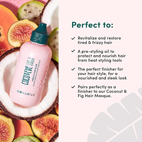 Coco & Eve Miracle Hair Elixir. Coconut Oil with Hyaluronic Acid Leave in Conditioner.Treatment for Dry Damaged Hair | Frizz control. Protects from Heat Styling