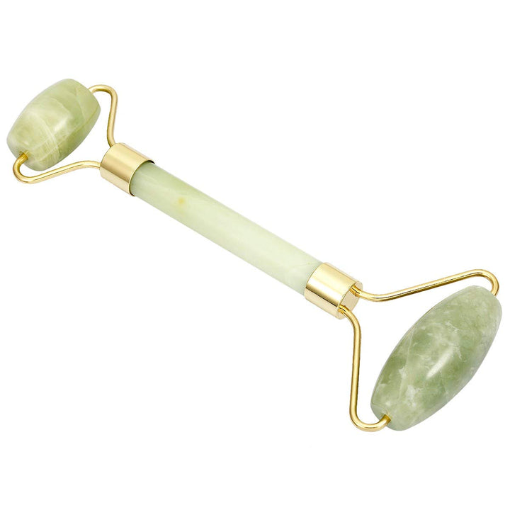 Xiuyan Jade: Rockcloud Natural Crystal Stone Roller Massager Double Neck Face & Neck Massage Therapy Anti-Aging Wrinkle Healing Slimming Skincare Tool, Xiuyan Jade
