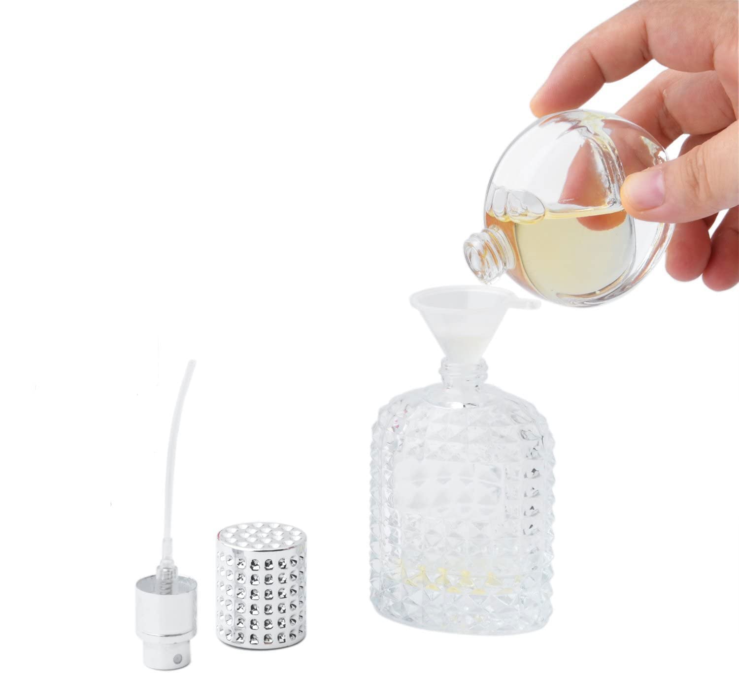 JJKMALL- 50ml Thick Clear Glass Fine Mist Spray Scent Aftershave Luxury Perfume Bottle Empty Atomizer Bottle Makeup Tool 1pc free Funnel Filler 1PC Free 3ml dropper 1pc free Storage bag