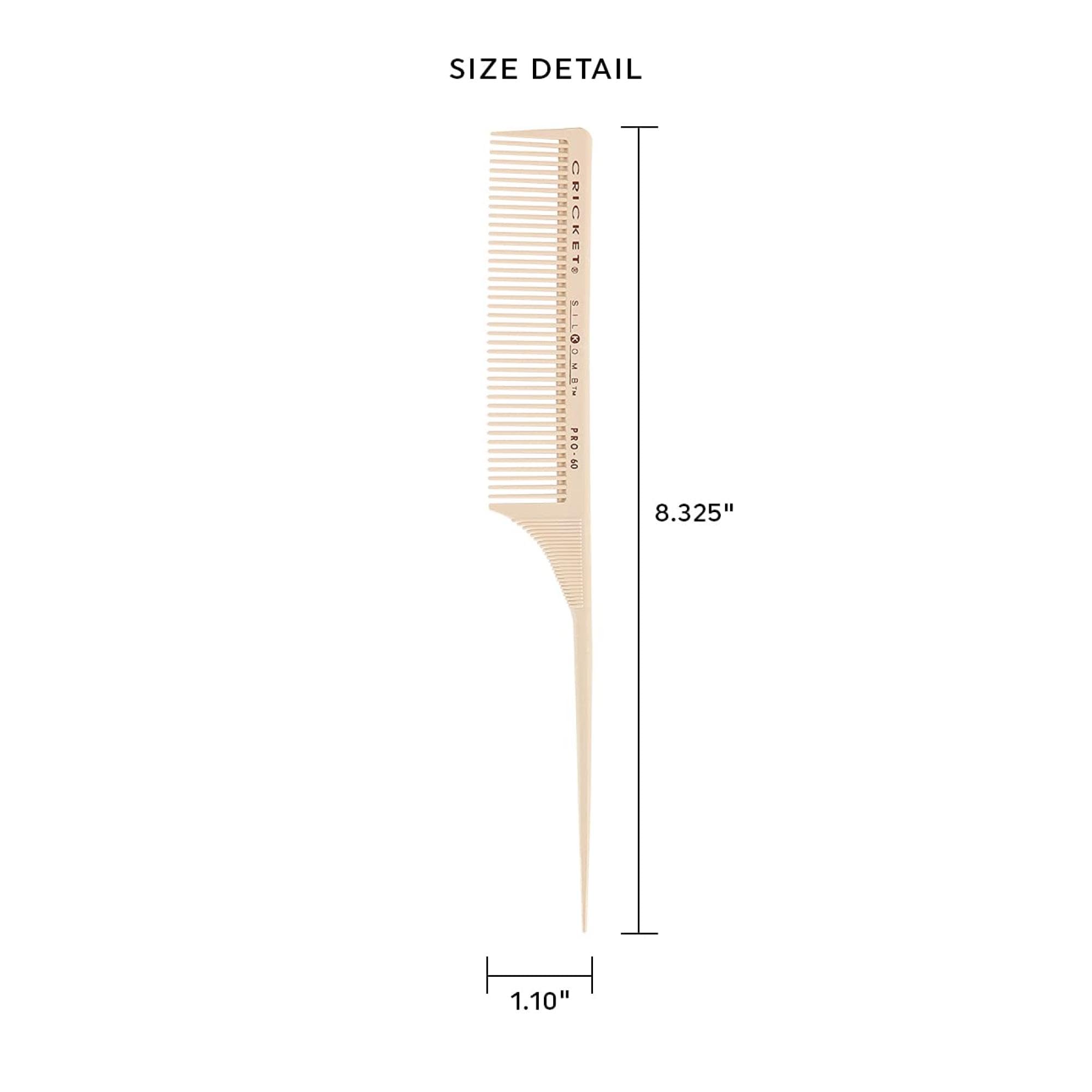 Cricket Silkomb Pro-60 Medium Tooth Rattail Professional Hair Stylist Comb for Teasing Sectioning Parting Lifting Styling Coloring Hair