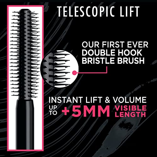 L'Oreal Paris Telescopic Lift Mascara, Lengthening and Volumizing Eye Makeup, Lash Lift with Up to 36HR Wear, Washable, Black Brown, 0.33 Fl Oz