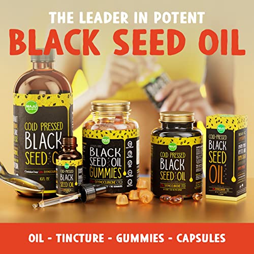 MAJU's Black Seed Oil Capsules - Cold Pressed, 2% Thymoquinone, 100% Turkish Black Cumin Nigella Sativa Seed Oil, 100% Liquid Pure Blackseed Oil 60 Count, 500mg per Capsule