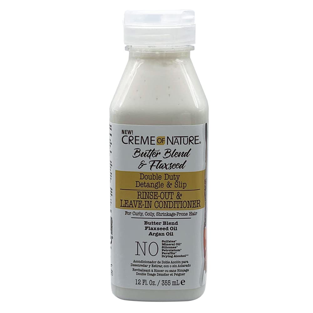 Creme of Nature Butter Blend & Flaxseed– Shampoo, Conditioner– for Curly, Coily, Shrinkage - Prone Hair – Styling Bundle Collection Set 2 PCS