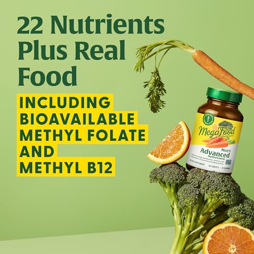 MegaFood Men's Advanced Multivitamin for Men - Doctor -Formulated - Choline, Vitamin B12, Vitamin D, Vitamin C & Zinc - Brain Health & Immune Support - Non-GMO - Vegetarian - 120 Tabs (60 Servings)