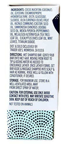 Trader Joe's Shampoo Bar Peppermint & Tea Tree with Coconut, Olive, and Jojoba Oils, 4 oz Bar