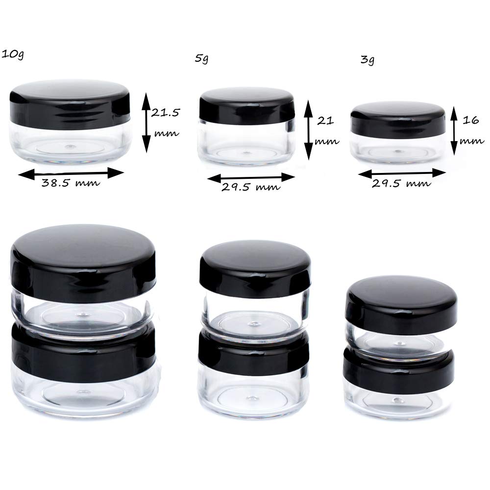ZEJIA 10G-100Pcs, Black: 10 Gram Cosmetic Containers 100Pcs Sample Jars with Lids Plastic Makeup Sample Containers Bpa Free Pot Jars