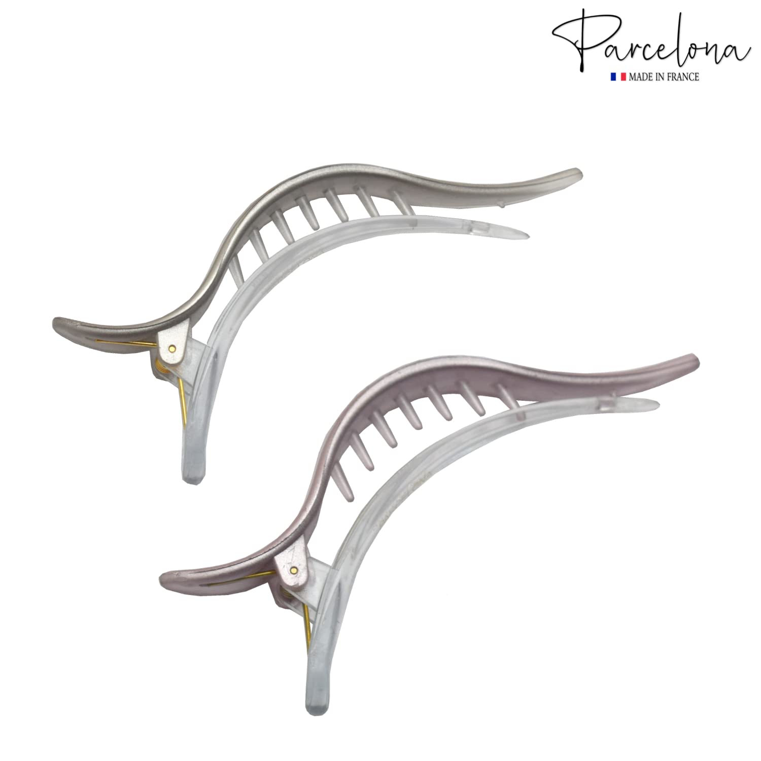Parcelona French Brill Beak Flamingo Set of 2 Large Golden Beige N Lilac Grey Salon Hinge Side Slide In Alligator Hair Clip Clamp