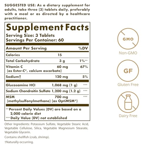 Solgar Extra Strength Glucosamine Chondroitin MSM w/ Ester-C, 180 Tablets - Promotes Healthy Joints, Supports Comfortable Movement & Collagen Formation - Non-GMO, Gluten Free, Dairy Free - 60 Servings