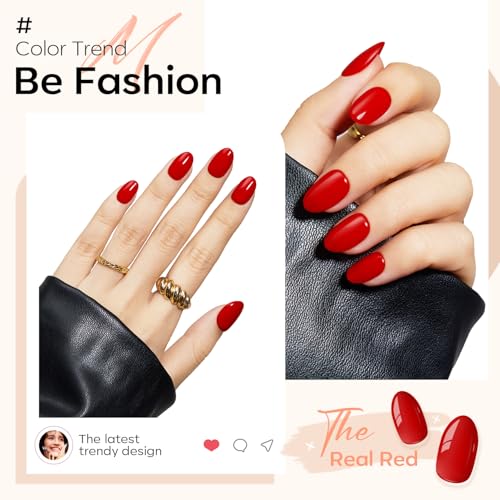 modelones Red Short Press on Nails Oval Fake Nails with Nail Glue, Adhesive Tabs, Nail File, Prep Pad, Manicure Stick, 32Pcs 16 Sizes, Fall Halloween