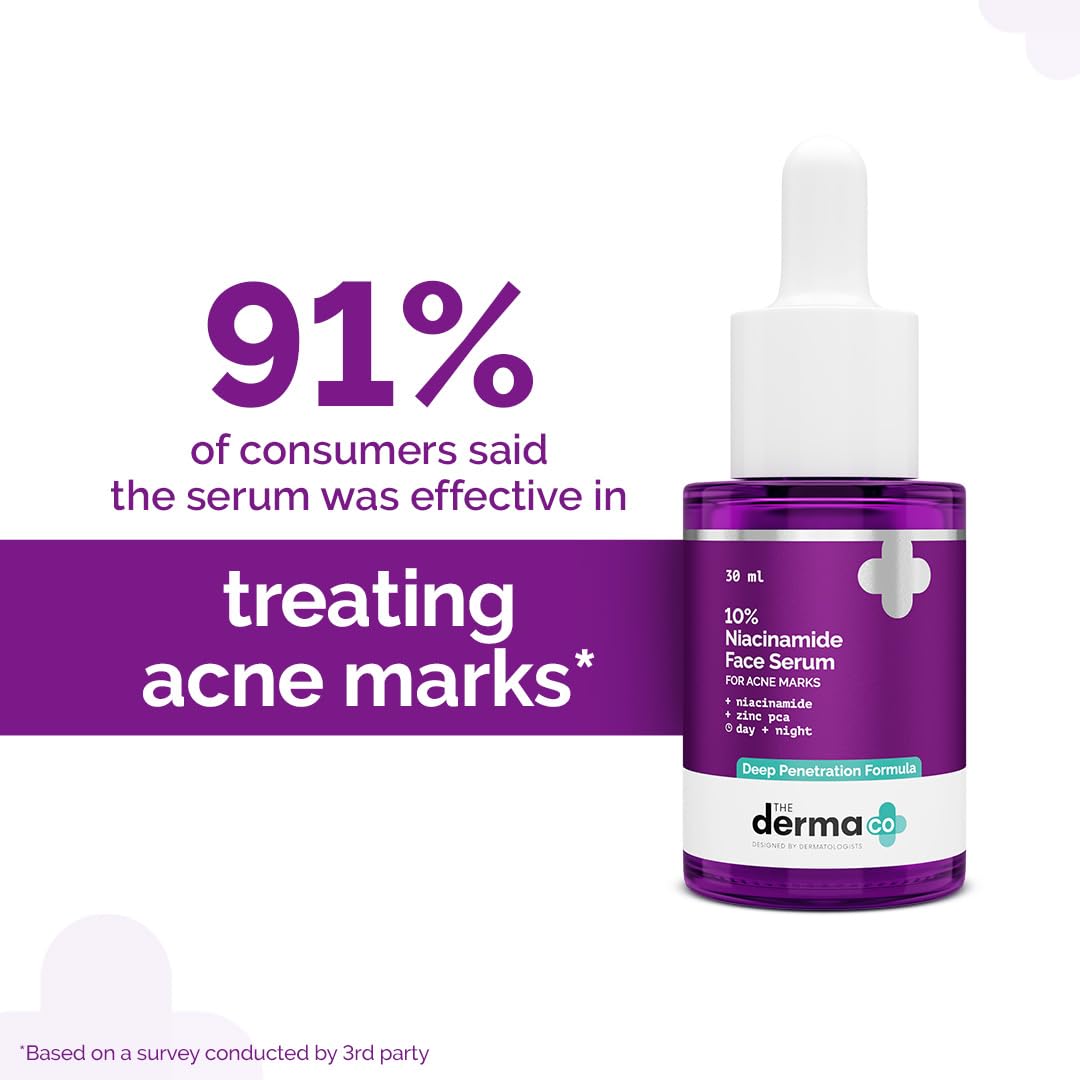 The Derma Co 10% Niacinamide Face Serum for Acne Marks | Helps Reduce Spots, Scars & Breakouts | Controls Oil & Sebum | Damage Repair Formula | 1.01 Fl Oz/30ml