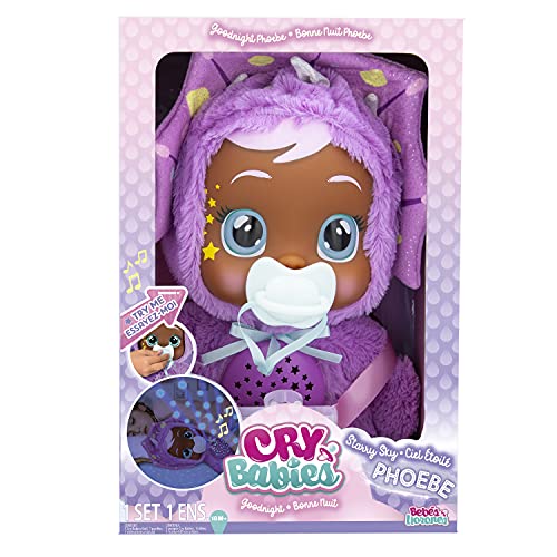 Cry Babies Goodnight Starry Sky Phoebe - 12 Sleepytime Baby Doll | Plays 5 Lullabies and Night Light Starry Sky Projection