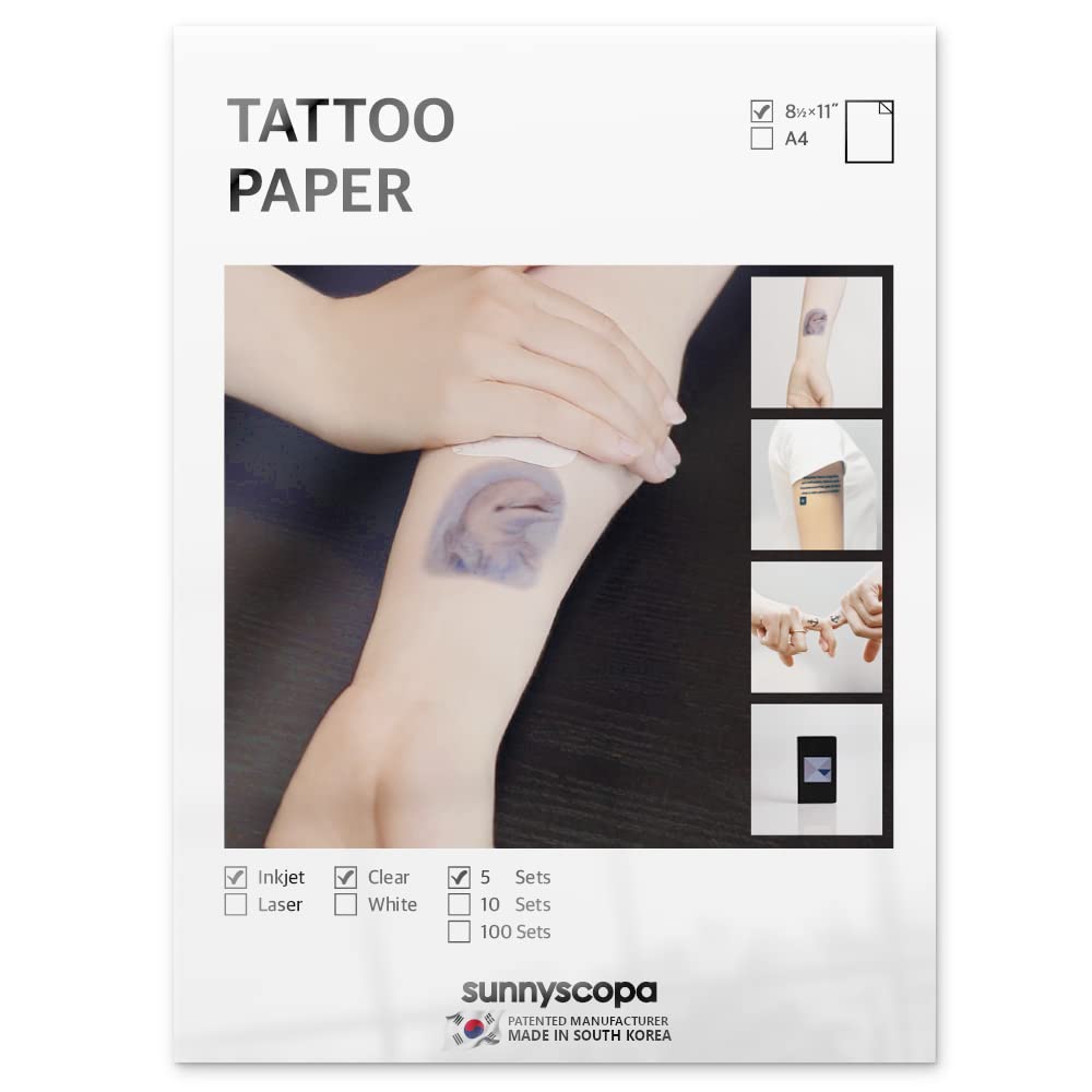 Sunnyscopa Inkjet 10-Day Temporary Tattoo Decal Paper 8.5x11 (5 sheets)
