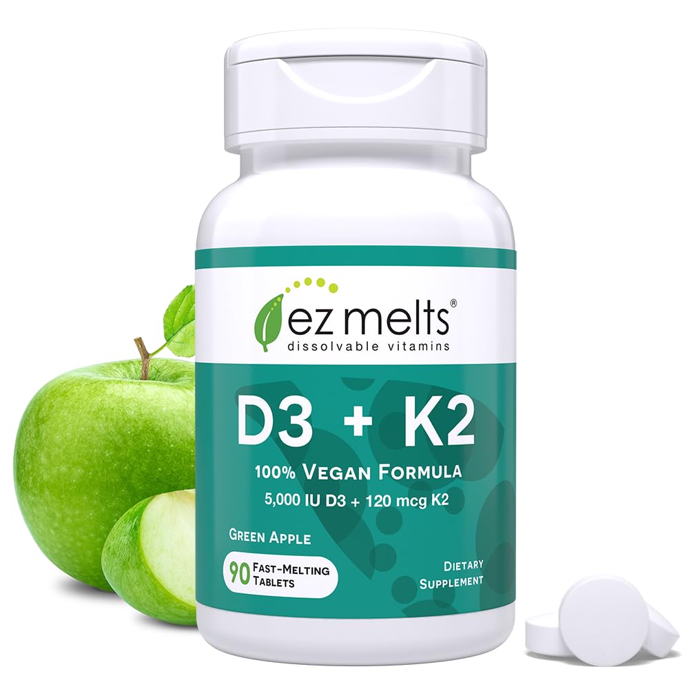 EZ Melts Dissolvable Vitamin D3 K2 5,000 IU, Bone & Joint Support, Sugar-Free, 3-Month Supply