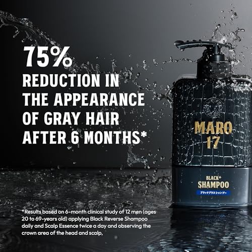 MARO17 Black+ Shampoo - Mens Shampoo for Gray Hair Reversal - Sulfate Free + DHT Blocker, Royal Jelly & Collagen for Thicker, Darker Hair - Protects Follicles, Promotes Growth, & Prevents Greying
