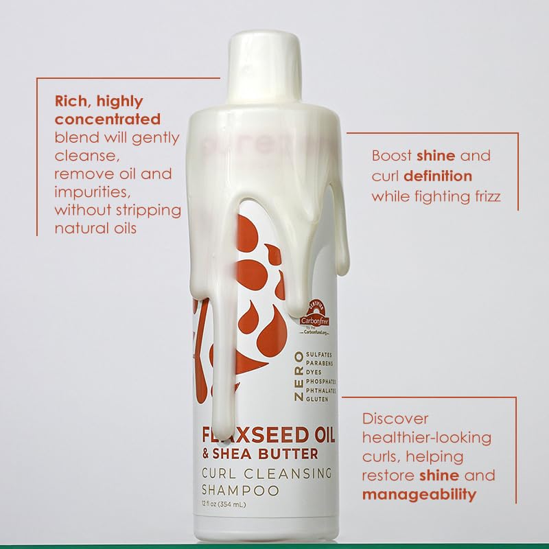 Purezero Flaxseed Oil & Shea Butter Shampoo and Conditioner Set - Curl Care - For Curly Hair Detangle & Defrizz - Zero Sulfates/Parabens/Dyes -100% Vegan & Cruelty Free - Great For Color Treated Hair