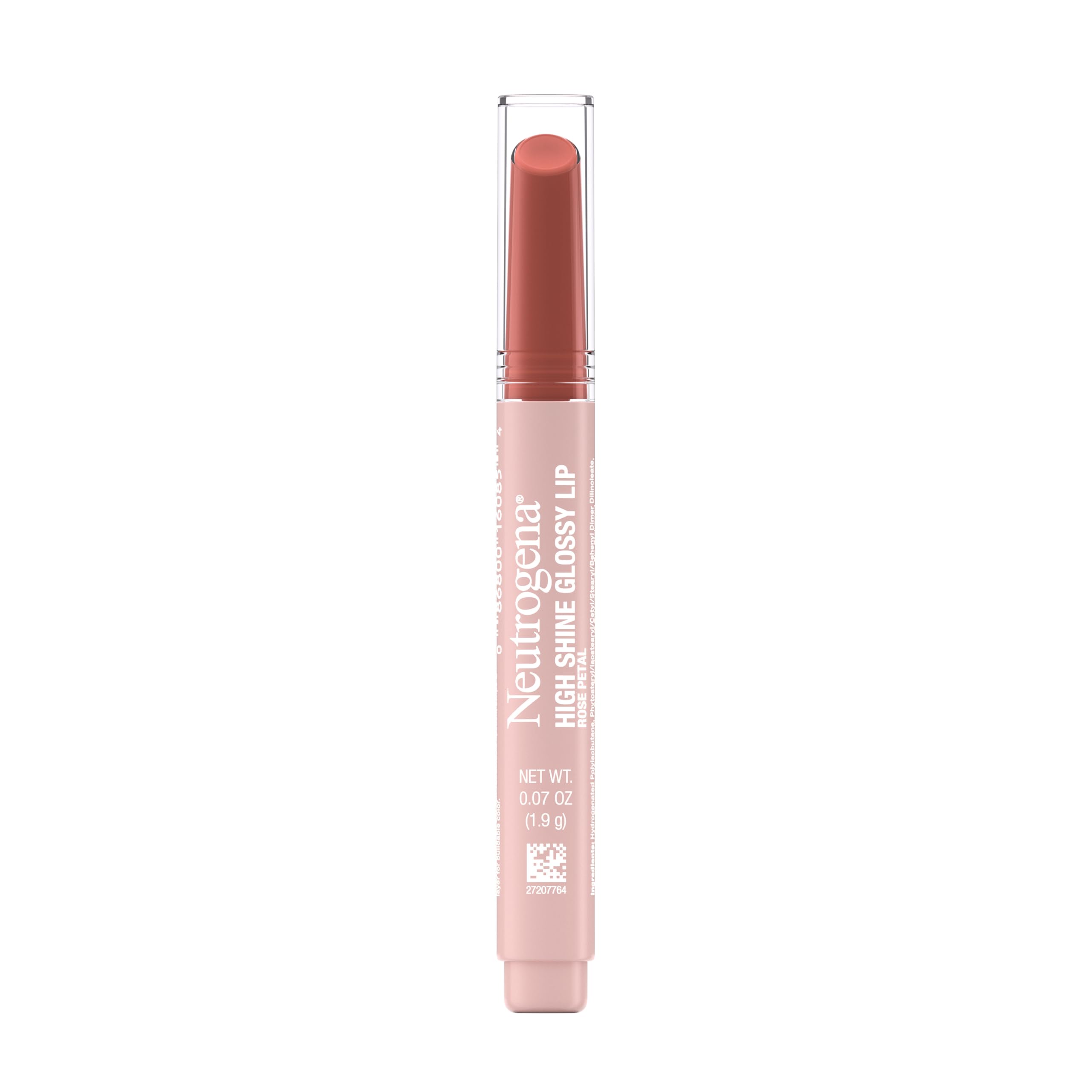 Neutrogena High Shine Glossy Lip with Maracuja Oil + Vitamins & Antioxidant Vitamin E, Nourishing Glossy Lip, Non-Retractable, Pigmented For Buildable Color, Rose Petal, 0.07 oz