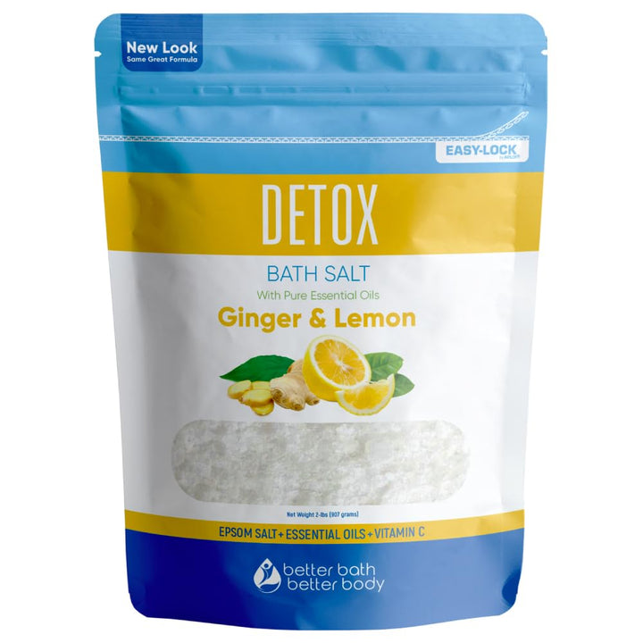 Detox Bath Salt 2 Pounds (32 Ounces) - Epsom Salt Bath Soak With Ginger & Lemon Essential Oil Plus Vitamin C - All Natural No Perfumes No Dyes - Detoxify & Revitalize Your Body & Mind Naturally