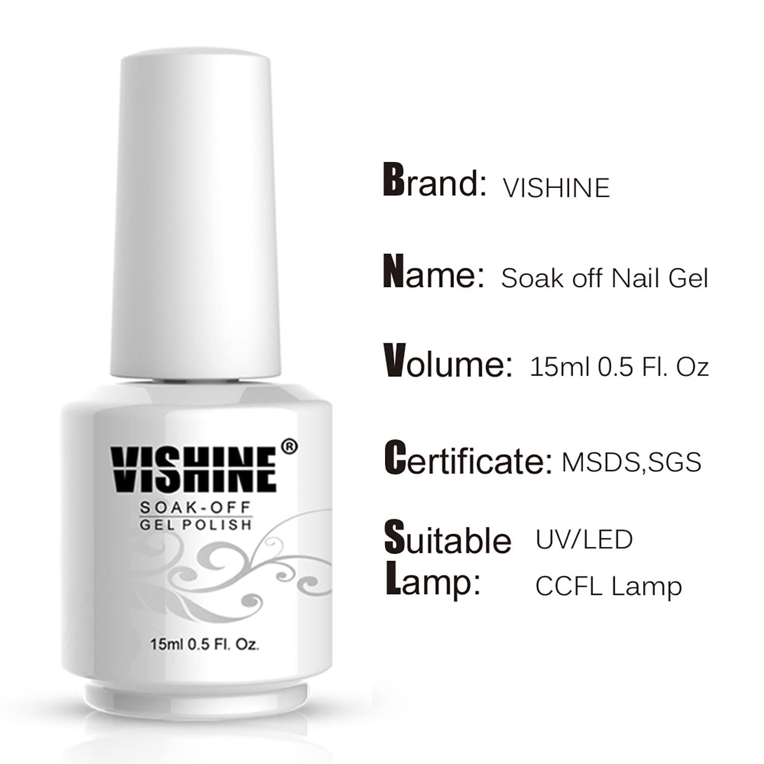 Vishine Long-Lasting Shiny Color Soak Off UV LED Manicure Lacquer Gel Nail Polish (1853-Glitter Silver)