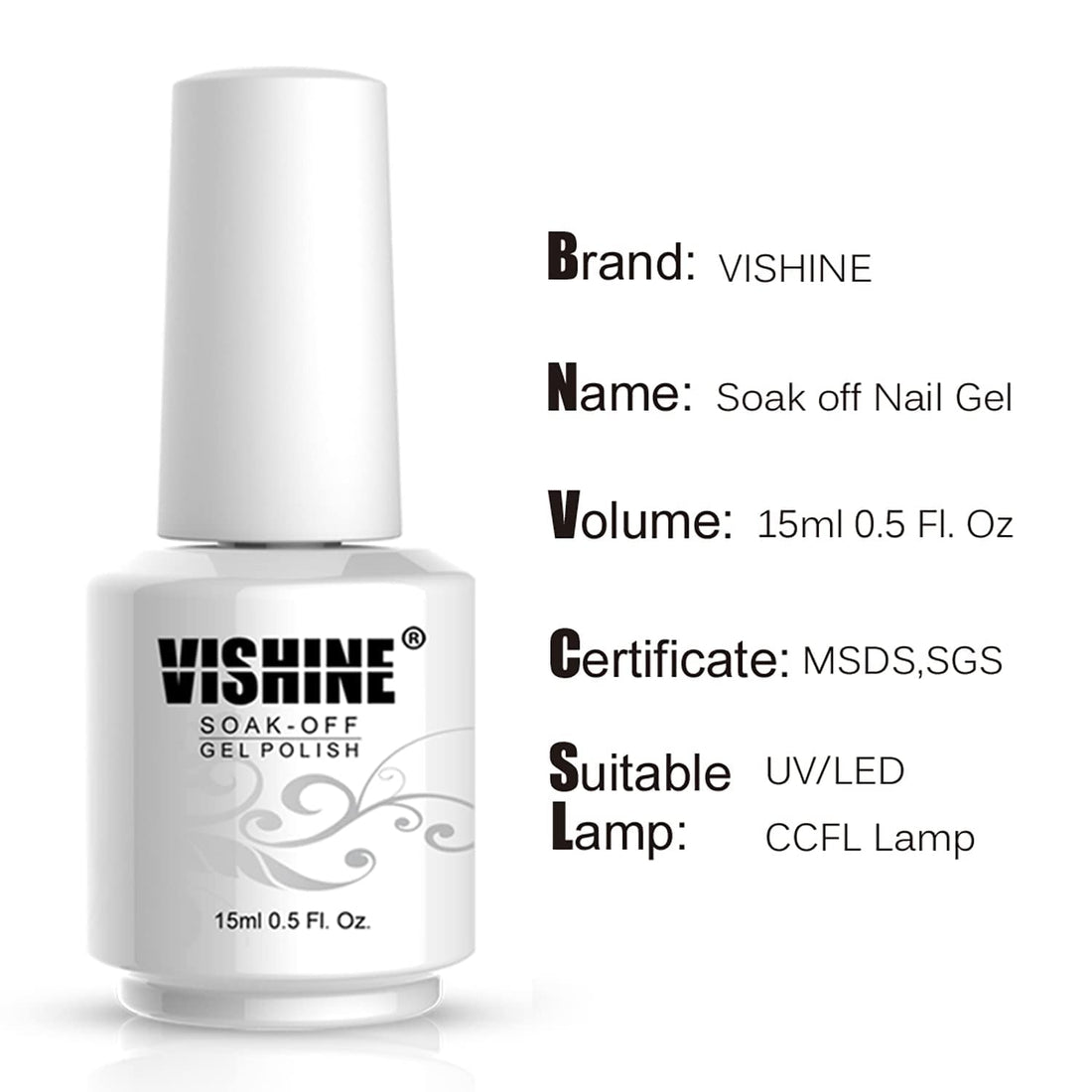 Vishine Long-Lasting Shiny Color Soak Off UV LED Manicure Lacquer Gel Nail Polish (1853-Glitter Silver)