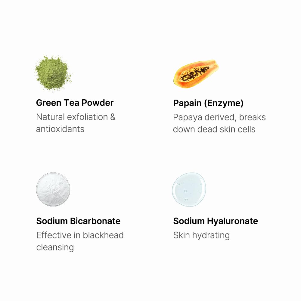 By Wishtrend Green Tea & Enzyme Powder Wash - Hydrating & Exfoliating Face Wash | Green Tea Powder, Papain, Amino Acid Surfactants, Sodium Bicarbonate | Gentle Cleanser Deeply Cleanses Pores, 110g