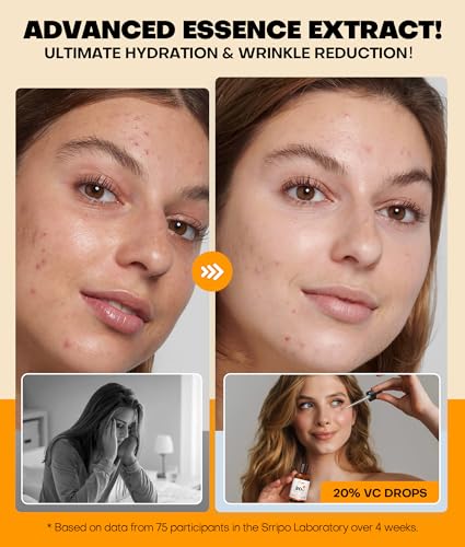 Pure Natural Skin Brightening & Anti Aging 20% Vitamin C Serum, Collagen Peptide Infused Face Serum for Deep Hydration, All-in-One Serum with Niacinamide, Retinol, Hyaluronic Acid, 2.02 Fl Oz