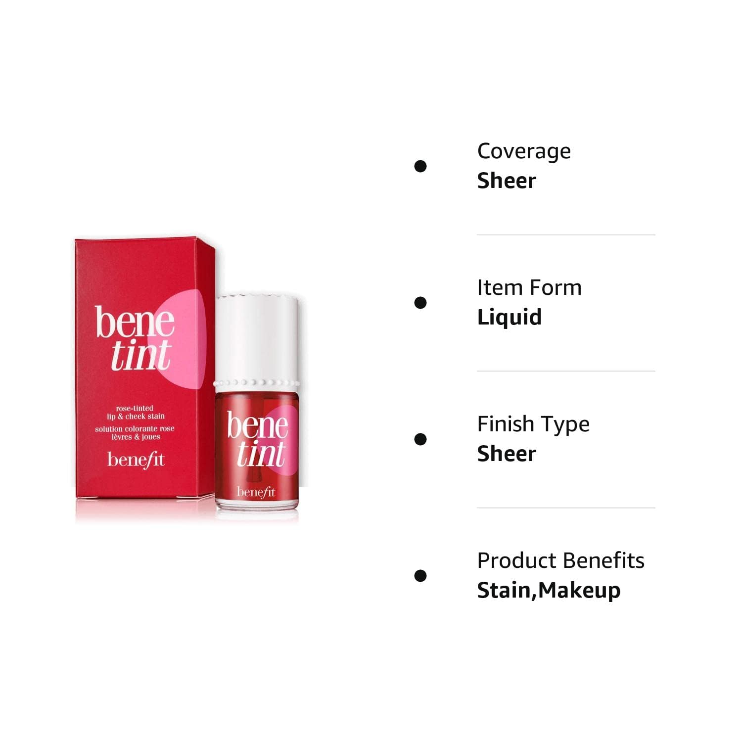 Benefit Cosmetics Bene Tint Tinted Lip Stain and Cheek Stain, Tined Finish - Rose
