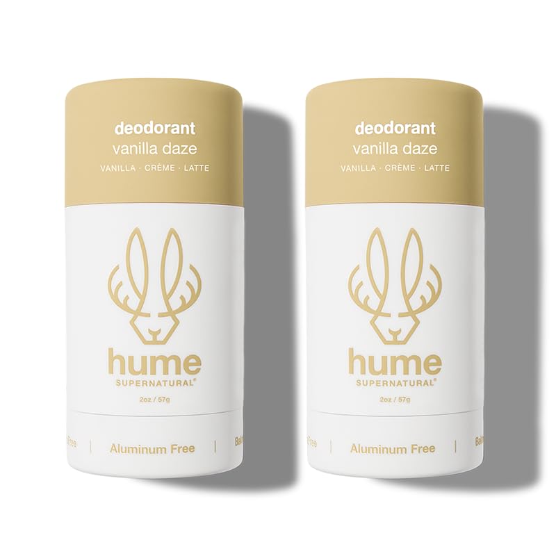 Hume Supernatural Aluminum Free Deodorant for Women & Men - Safe for Sensitive Skin - Probiotic, Plant-Based, Baking Soda Free, Aloe, & Cactus Flower, Anti Sweat, Stain & Odor - Vanilla Daze 2-Pack