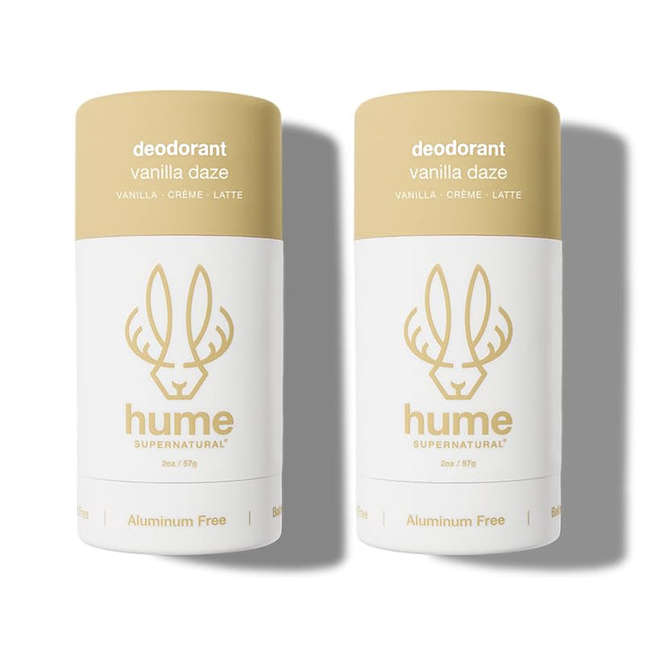 Hume Supernatural Aluminum Free Deodorant for Women & Men - Safe for Sensitive Skin - Probiotic, Plant-Based, Baking Soda Free, Aloe, & Cactus Flower, Anti Sweat, Stain & Odor - Vanilla Daze 2-Pack