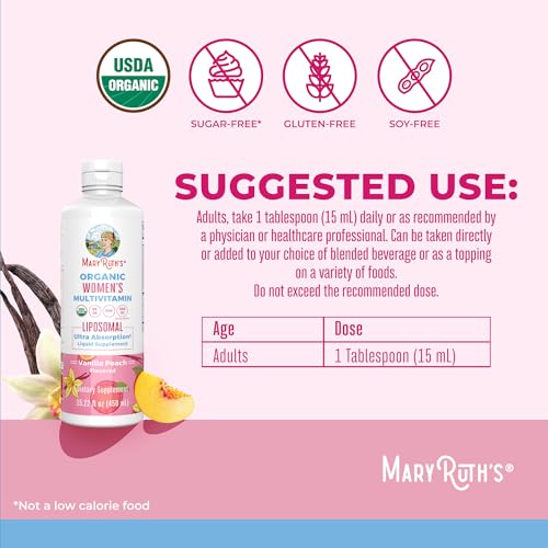 MaryRuth Organics USDA Organic Multivitamin for Women, Sugar Free Womens Multivitamin, Liquid Vitamins for Women, Immune Support Supplement, Ashwagandha, Methylfolate, Vegan, Non-GMO, 15.22 Fl Oz