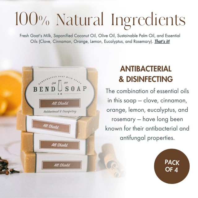 Bend Soap Company All Natural Handmade Goat Milk Soap for Dry Skin Relief, All Shield, 4 Count