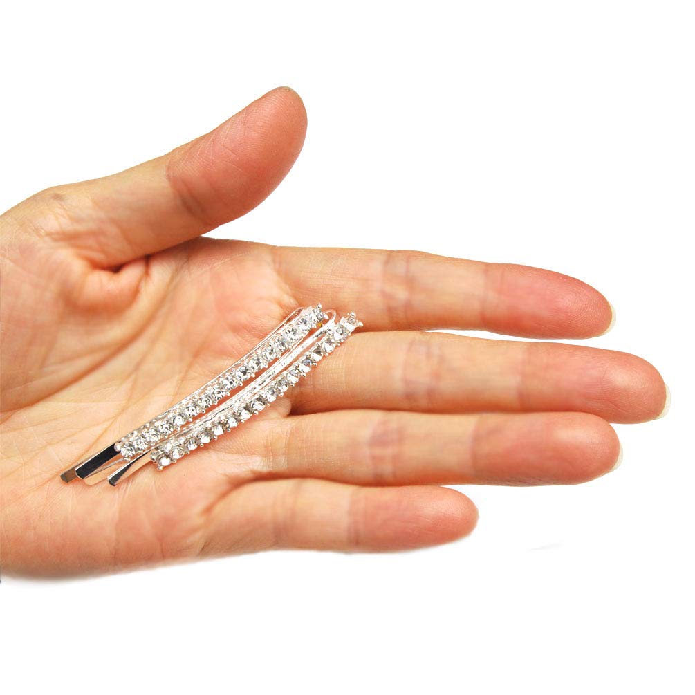 Luxxii Rhinestone Crystal Decorated Hair Barrette Clip Hair Pin (Pack 4, Silver & Gold Tone)