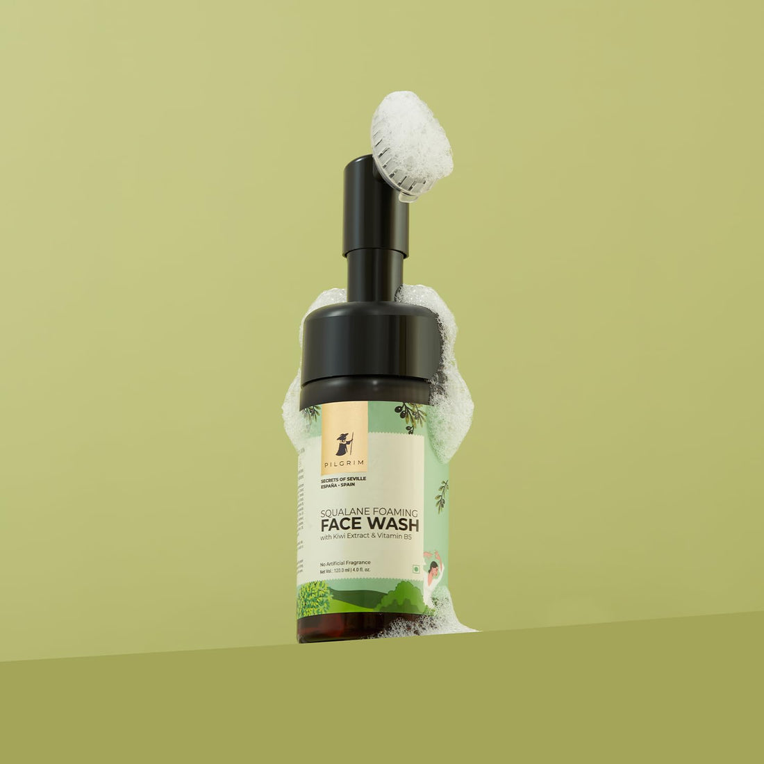 Pilgrim Squalane Foaming Face Wash | Deep Cleansing & Hydrating | Removes Dirt, Oil & Impurities | Enriched with Kiwi Extract & Vitamin B5 | Gentle & Non-Drying | 4.05 Fl Oz (120ml)