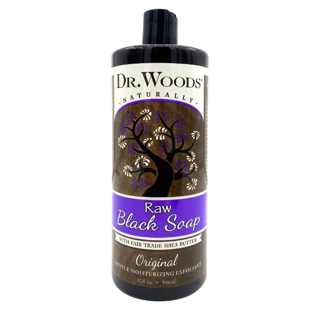 Dr. Woods Natural Raw African Black Moisturizing Liquid Castile Soap, 32 Ounce