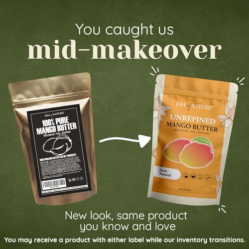 era of nature Organic Unrefined Raw MANGO BUTTER BLOCK Bulk, Skin Moisturizing, Use Alone or in DIY Body Butters, Soaps, Lotions and lip balm - 8oz