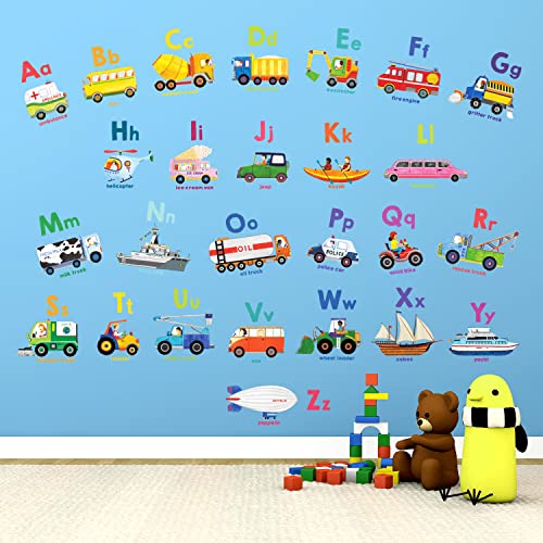 DECOWALL DS8-2005N Transport Alphabet Kids Wall Stickers Wall Decals Peel and Stick Removable Wall Stickers for Kids Nursery Bedroom Living Room
