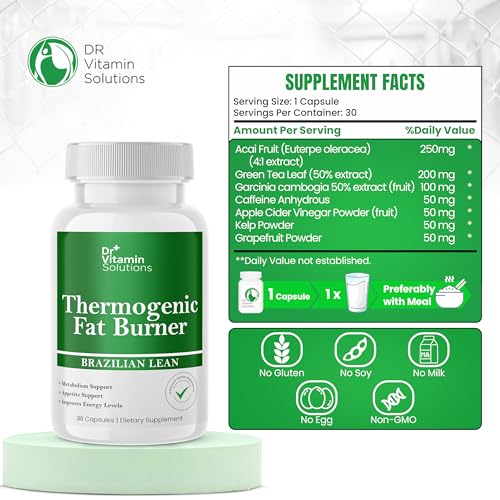 Dr Vitamins Thermogenic Fat Burner for Women and Men - Appetite Suppressant for Weight Loss - Includes Green Tea Extracts for Bloat Relief - Metabolism Booster - 30 Weight Loss Pills