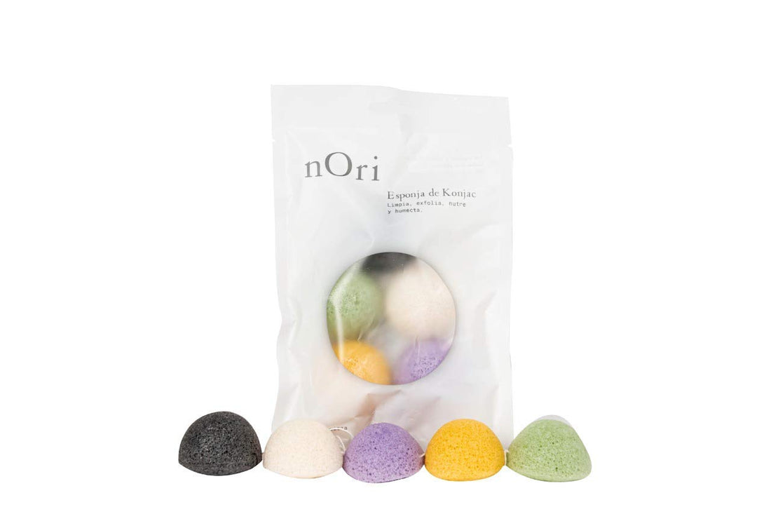 NORI KONJAC Sponge / 5 Pack Mini Sponge/Bamboo Charcoal, Pure, Green Tea, Turmeric, Lavender/for All Types of Skin, Cleanses and exfolietes The Skin/Skincare rutine