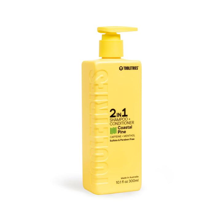 Tooletries 2-in-1 Coastal Pine Men's Shampoo and Conditioner - Pine Scented Hair Wash with Menthol and Caffeine to Promote Hair Growth, Sulfate and Paraben Free - 10.1 oz / 300ml