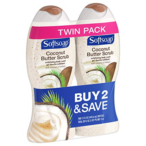 Softsoap Body Butter Coconut Scrub, Body Buff Wash, 15 Ounce (Pack of 2)