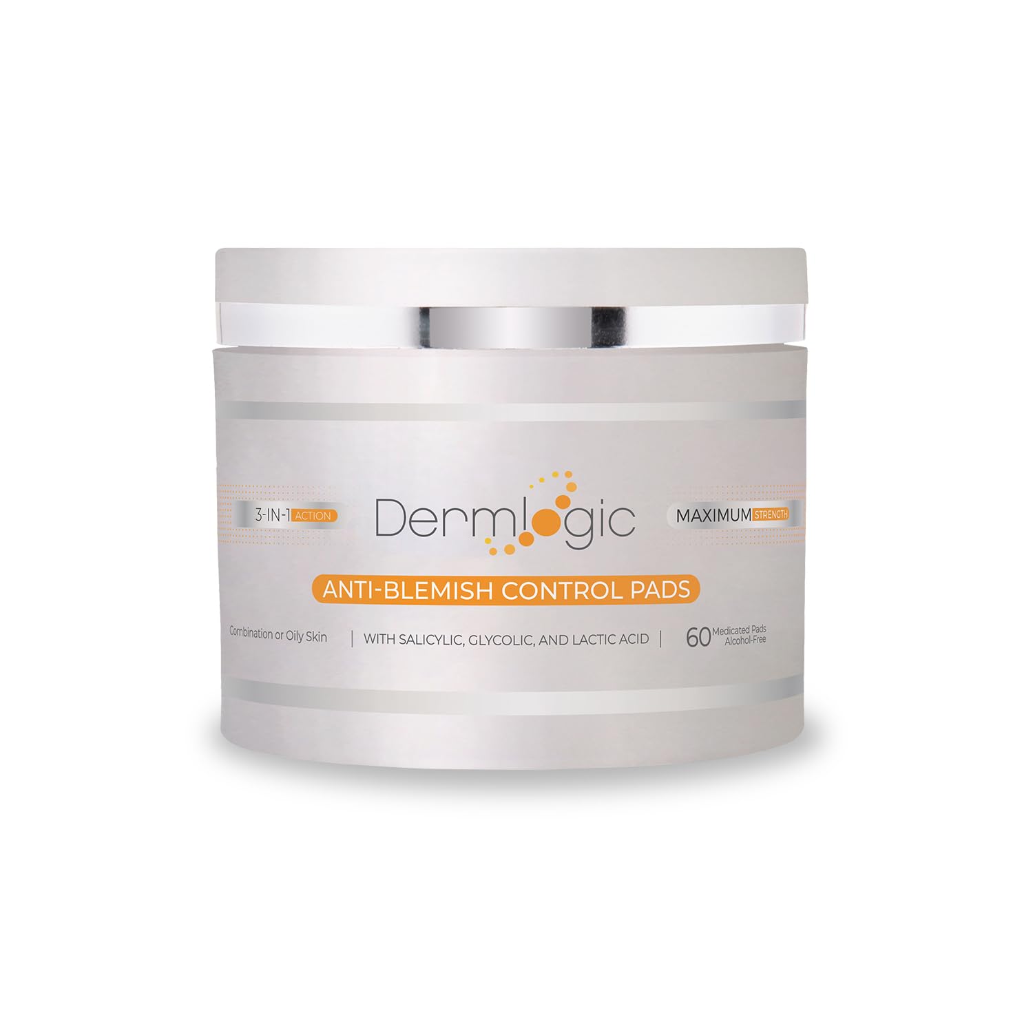 Dermlogic Anti-Blemish Control Pads- Contains Salicylic, Glycolic, Lactic Acid For Face & Body. Clears Away Clogged Pores, Oily Skin & Cystic Breakouts. Removes Dark Spots, Blackhead & White