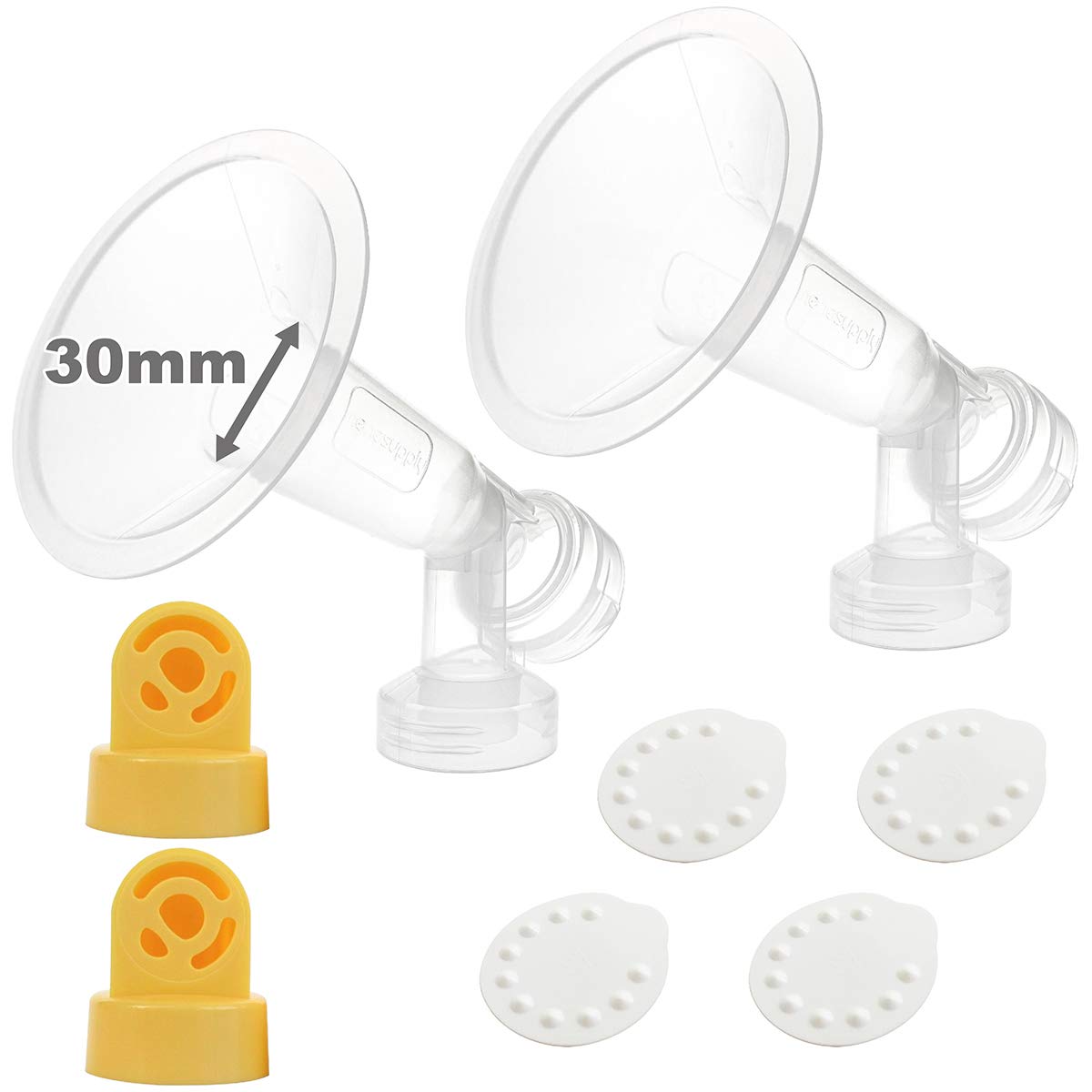 Nenesupply Pump Parts with 30mm flanges Compatible with Medela Breastpumps Incl. Flange Breastshield Valve Membrane for Pump in Style Symphony Swing Not Original Medela Pump Parts