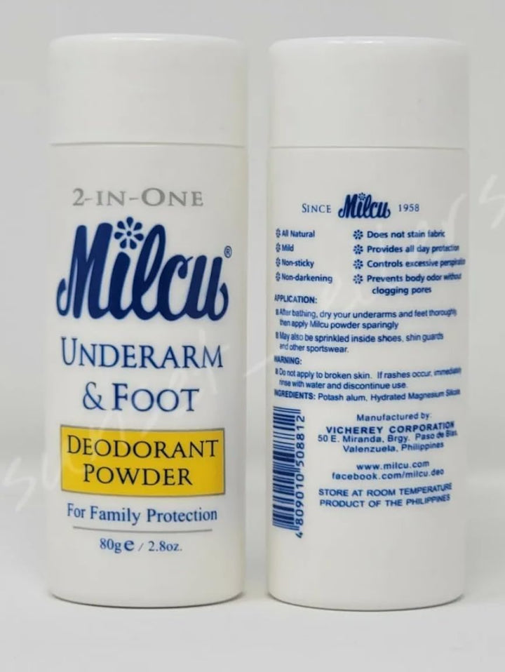 Milcu Underarm & Foot Deodorant Powder 80 grams Large Size