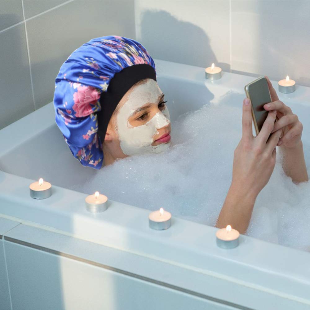 Aniann 4 Pack Soft Satin Sleeping Cap Wide Band Salon Bonnet Silk Night Sleep Hat Hair Loss Cap For Women, 4 Styles