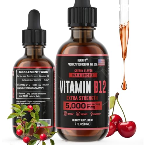 HERBIFY Vitamin B12 Methylated Multivitamin Energy Supplements for Women & Men - Liquid B12 Vitamins 5000 Mcg Methylcobalamin - Energy Support and Immune Health Liquid Vitamin 2 Oz