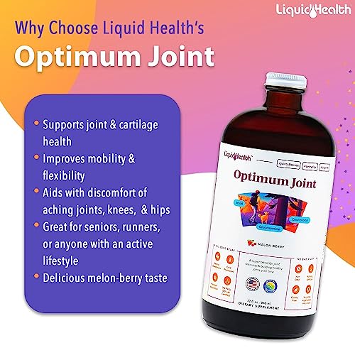 LIQUIDHEALTH Optimum Joint Support Liquid Multivitamin with Glucosamine, Chondroitin, MSM, Hyaluronic Acid - Increase Mobility, Joint Comfort, for Runners & Athletes, Sugar-Free, Vegan (2 Pack)