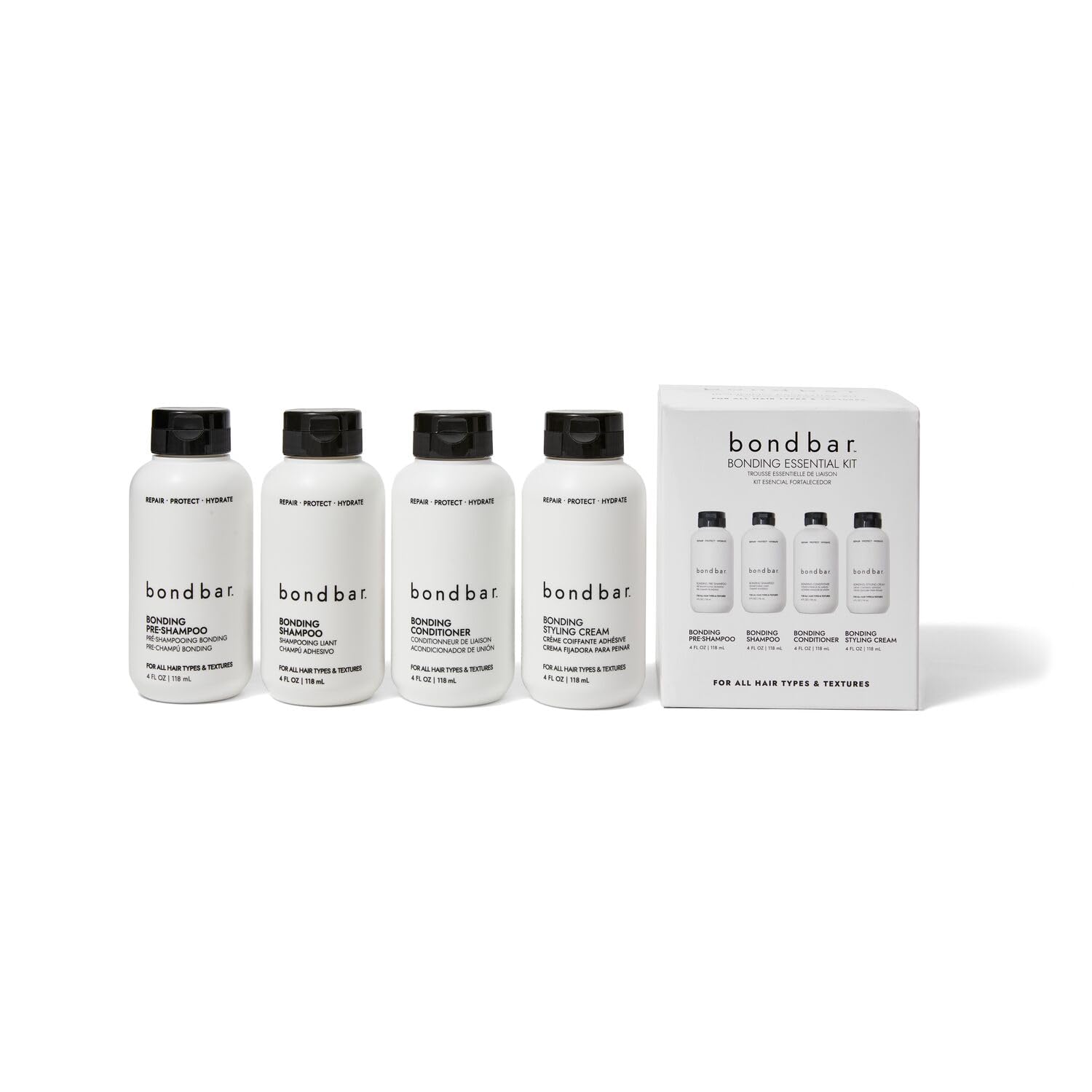 Bondbar Bonding Essential Kit, Contains Pre-Shampoo, Shampoo, Conditioner, and Styling Cream, 4 x 4 Oz