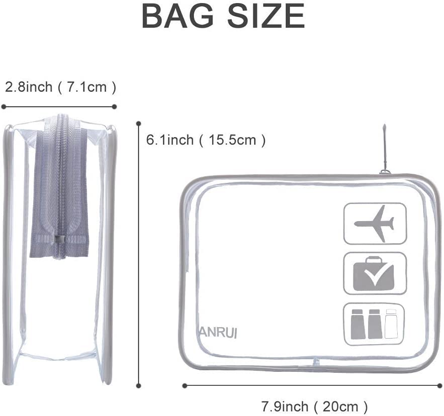 ANRUI TSA Approved Toiletry Bag, Quart Size Travel Toiletry Bags, Clear Toiletry bag Carry On Airport Airline Compliant Bag, Clear Pouch Bag 3 Pack, Grey